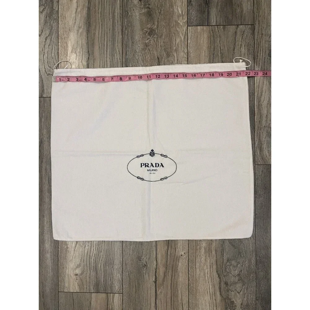 Prada Auth. Drawstring Dust Bag Pouch White Navy Logo 19” x 22”